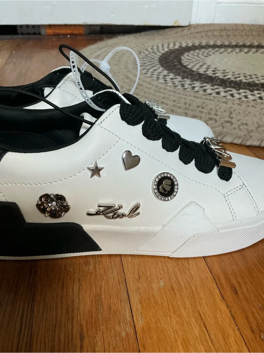 Karl Lagerfeld White and Black Embellished Sneakers with Charms